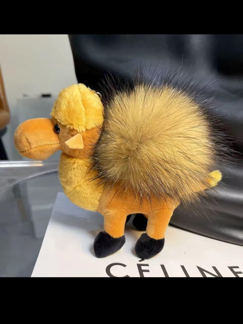Plush Camel Keychain - Orange Faux Fur Pom Pom - Picture 6 of 7